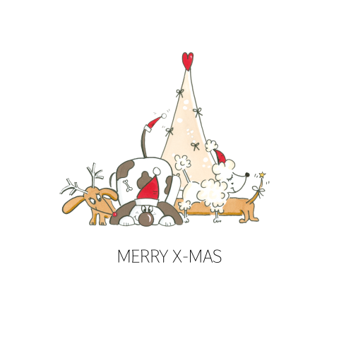 Tegeltje Kerst honden met kerstboom