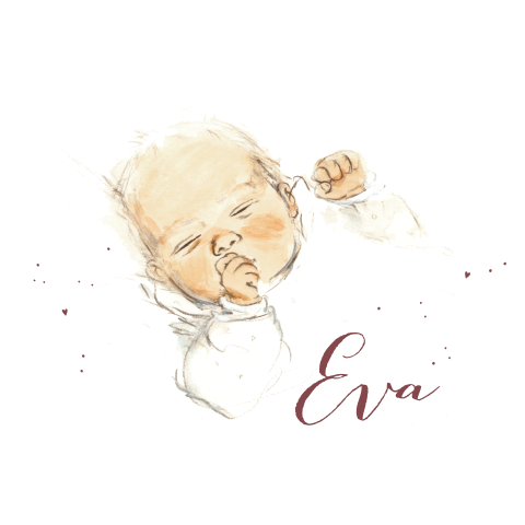 Rond geboortekaartje pentekening baby hartjes stippen