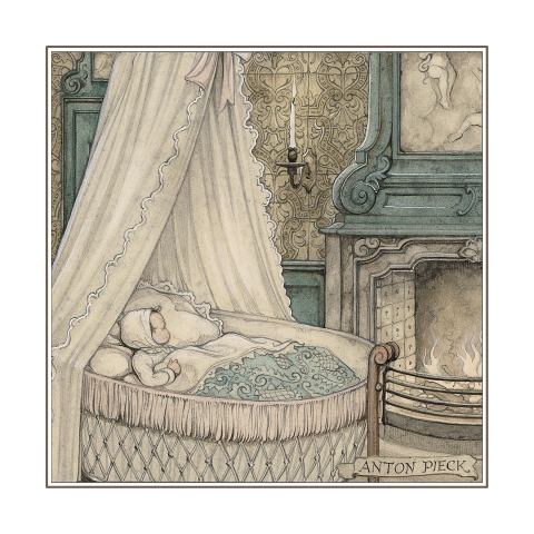 Geboortekaart Anton Pieck baby ledikantje