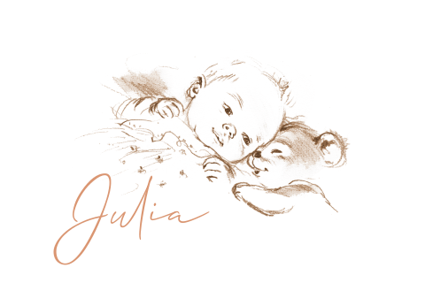 Geboortekaart pentekening sepia baby beer