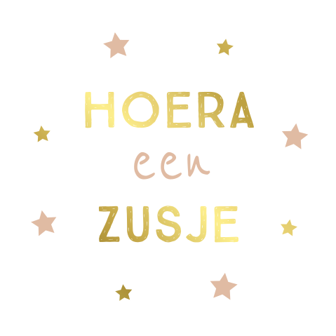 Sluitsticker hoera zusje sterretjes goudfolie ø44