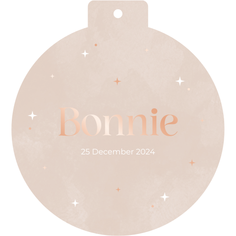 Kerstbal geboortekaartje meisje rosefolie sterretjes