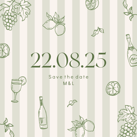 Save the date groene strepen en getekende illustraties