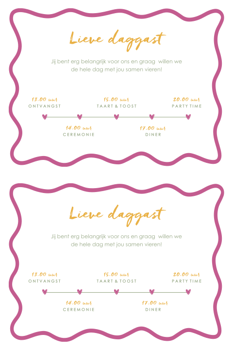 Dagprogramma DIY kaartjes wave color blocking paars geel groen | 2 stuks