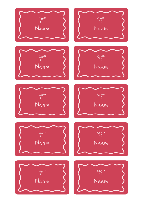 Naamkaartjes strikje golfrand rood roze