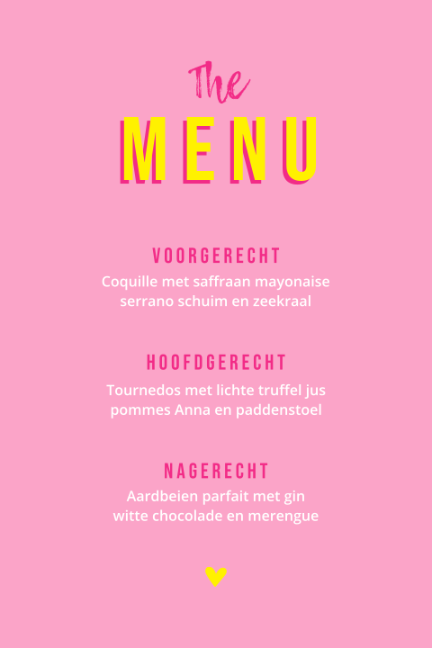 Menukaart zomers neon kleuren roze geel