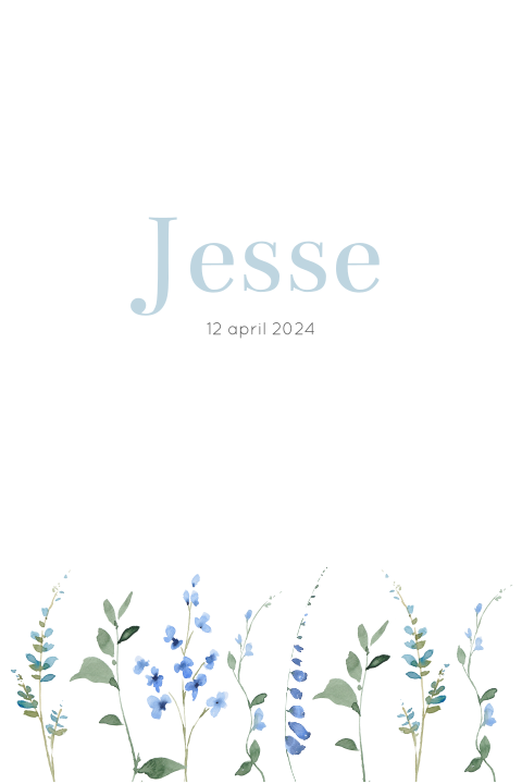 Geboortekaartje boogvorm jongen wilde bloemen blauw
