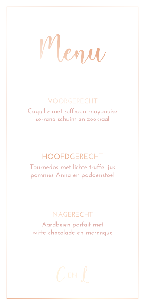 Menukaart rosefolie klassiek kader