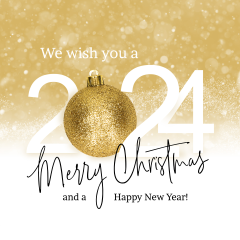 Kerstkaart gouden kerstbal 2024