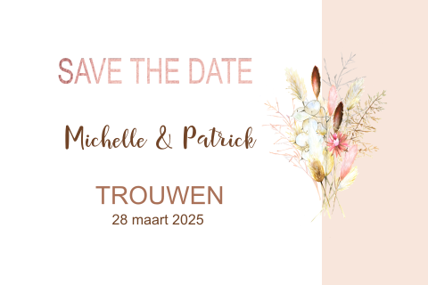 Save the date kaart met droogbloemen
