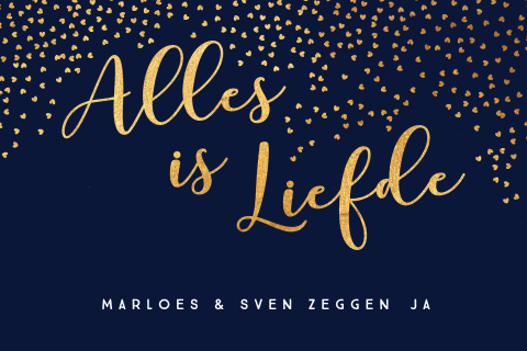 Trouwkaart donkerblauw goudlook letters
