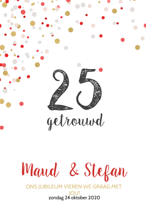 Jubileumkaart met confetti voor 25 jarig huwelijk