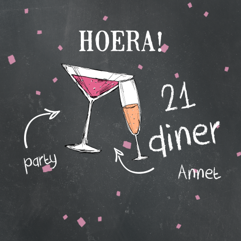 21 diner uitnodiging met hip krijtbord