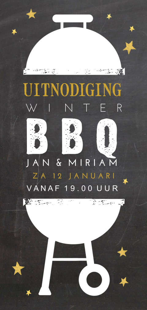 Uitnodiging winter bbq met krijtbord en sterren