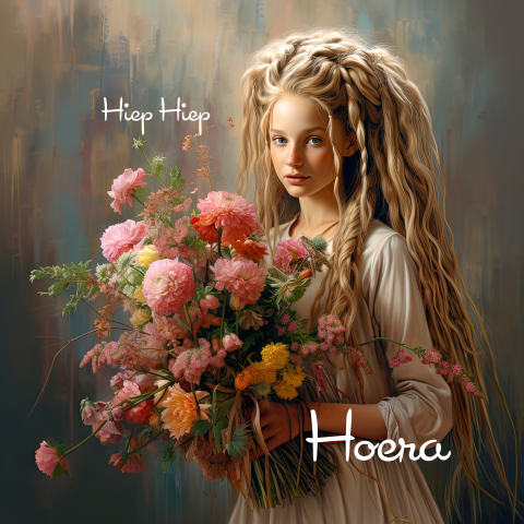 Gefelcititeerd meisje met bloemen pastel