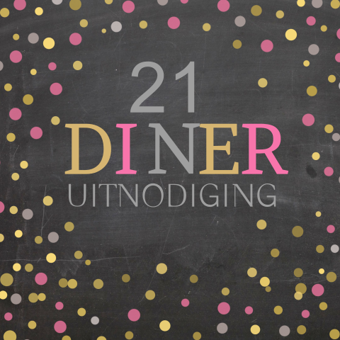 Feestelijke 21 diner uitnodiging met confetti