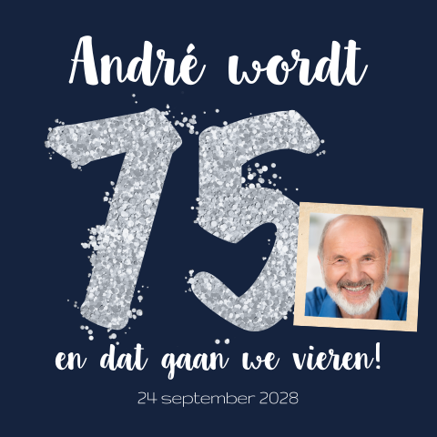 Uitnodiging 75 jaar verjaardag met glitter cijfer