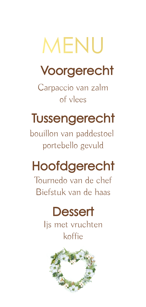 Menu hart trouwen witte bloemen