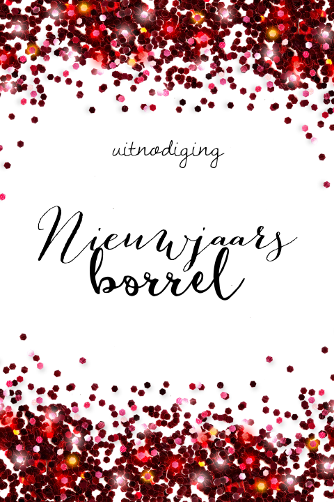 Uitnodiging nieuwjaarsborrel met rode glitters