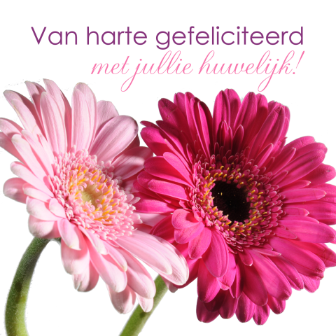 Felicitatie met bloemetjes voor het bruidspaar
