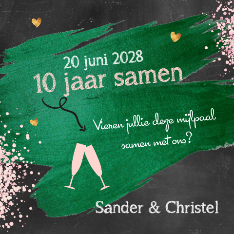 Uitnodiging 10 jaar getrouwd met groen op krijtbord