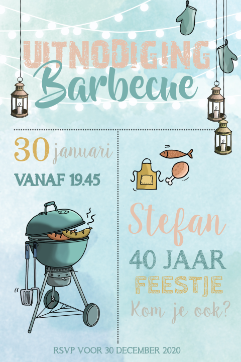 Uitnodiging winter bbq met lichtjes en handschoenen