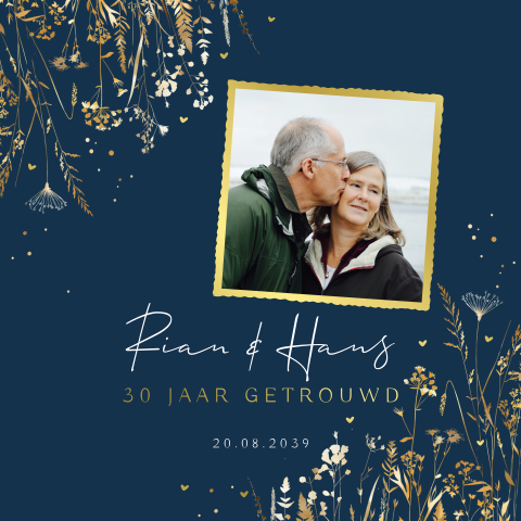 30 Jaar Jubileum Uitnodiging - gouden bloemen met foto