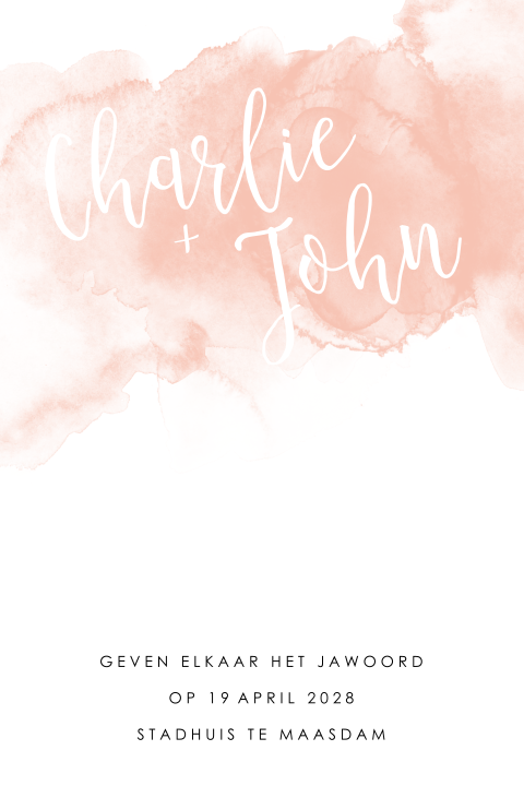 Trouwkaart met zalm roze aquarel