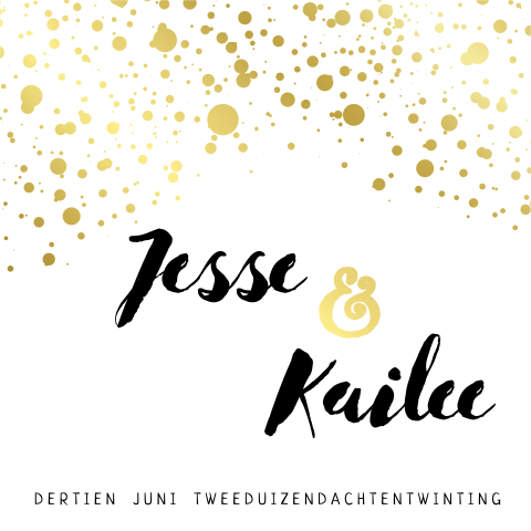 Gouden trouwkaart met glitter confetti