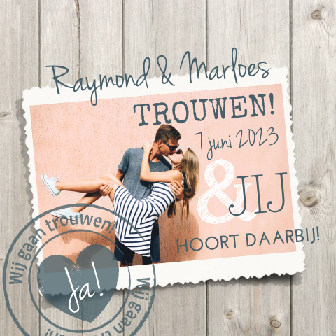 Trouwkaart houtlook stempel foto