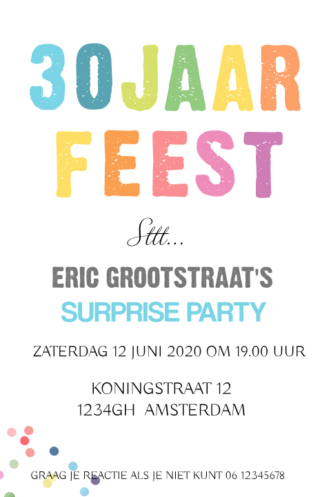 Blije uitnodiging voor surprisefeestje 30 jaar