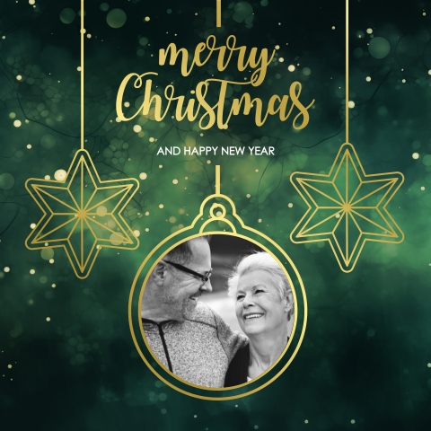 Foto Kerstkaart met Gouden Kerstballen