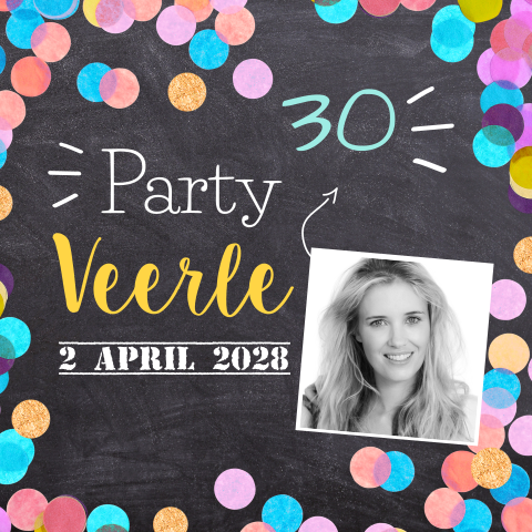Uitnodiging voor 30e verjaardag met pastel confetti