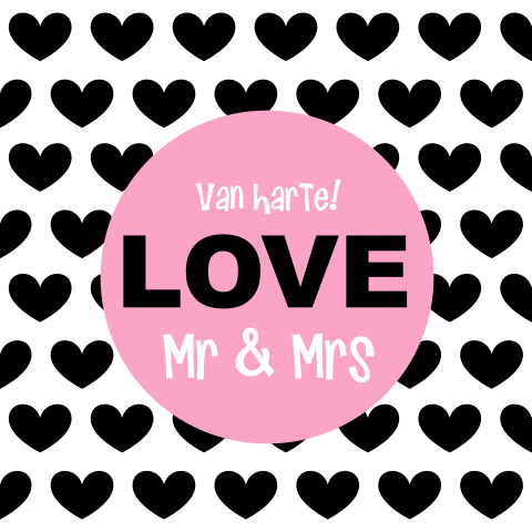 Zwart wit wenskaart met hartjes 