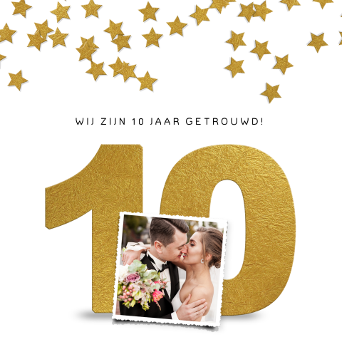 Uitnodiging 10 jaar getrouwd gouden sterren en foto