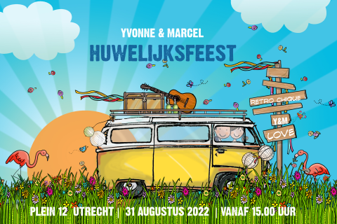 Mooie originele hippe trouwkaart van vwbus