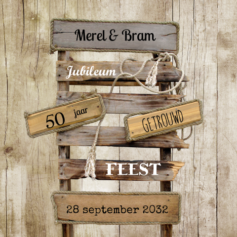 trendy uitnodiging 50 jaar getrouwd met hout