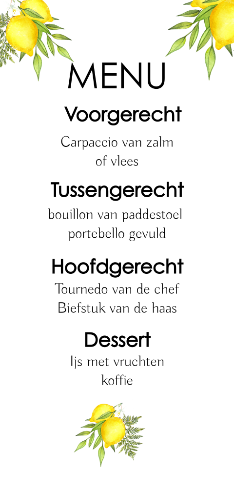 Menu trouwen botanische citroen met blad