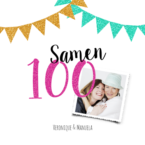 Samen 100 uitnodiging met glitter slinger