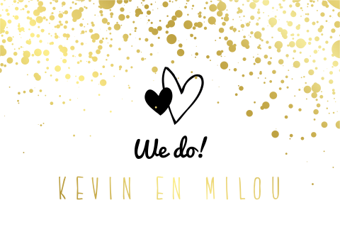 Trouwkaart met gouden glitter confetti