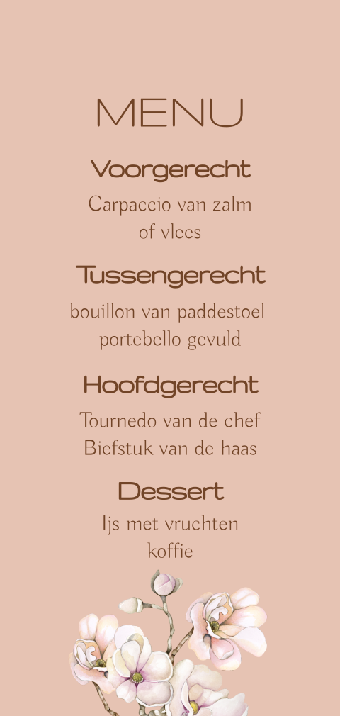 menukaart bij bruiloft met bloesemtakken