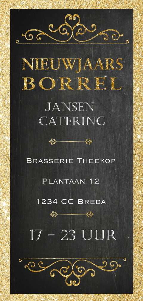 Nieuwjaarsborrel uitnodiging met glitter rand