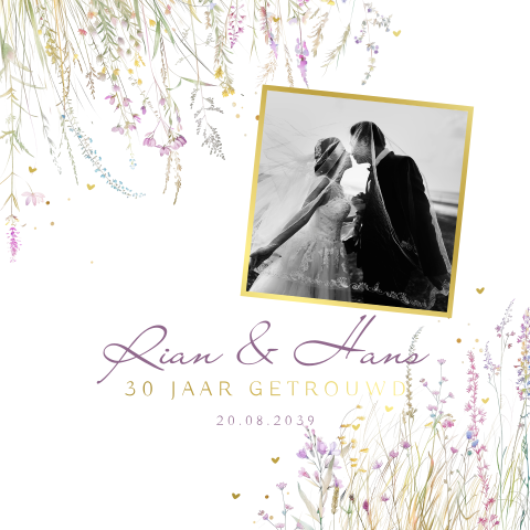 30 Jaar Jubileum Uitnodiging - gouden lente bloemen met foto