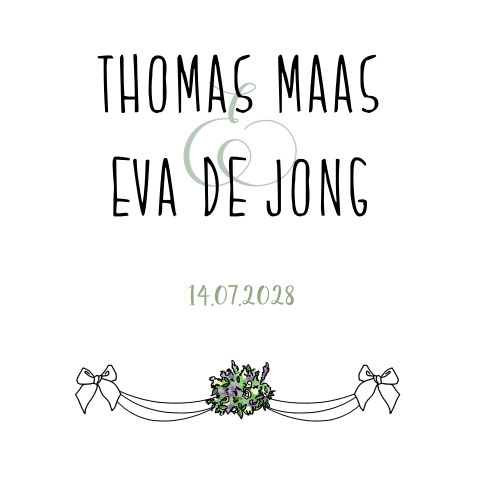 Trouwkaart met boeket  en ampersand