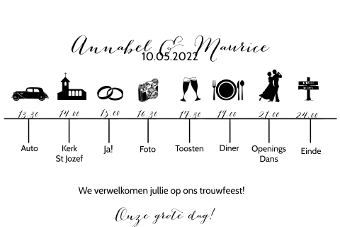 Leuke en hippe trouwkaart tijdlijn