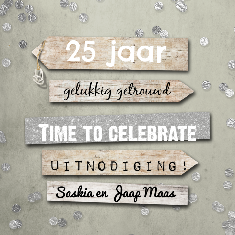 Uitnodiging 25 jaar getrouwd met wegwijzer