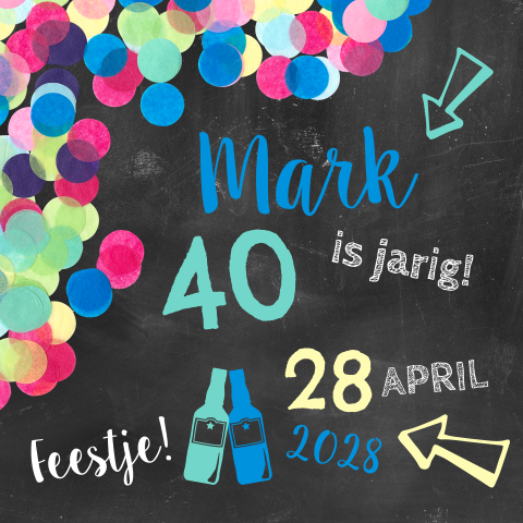 Uitnodiging 40 jaar verjaardag met vrolijke confetti