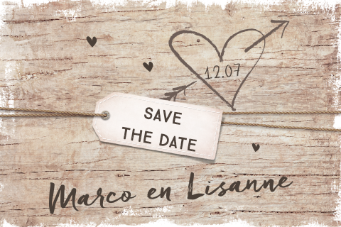 Save the Date kaart stoer met houtlook