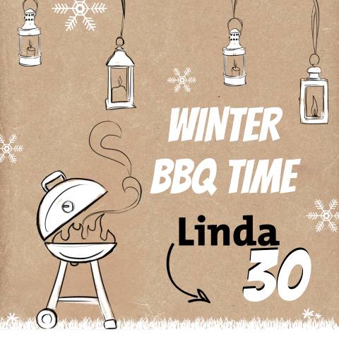 Uitnodiging winter BBQ op kraft achtergrond met sneeuw