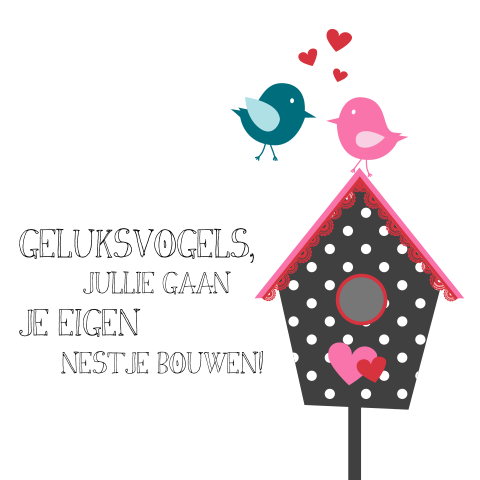 Schattig kaartje voor een huwelijk met vogelhuis